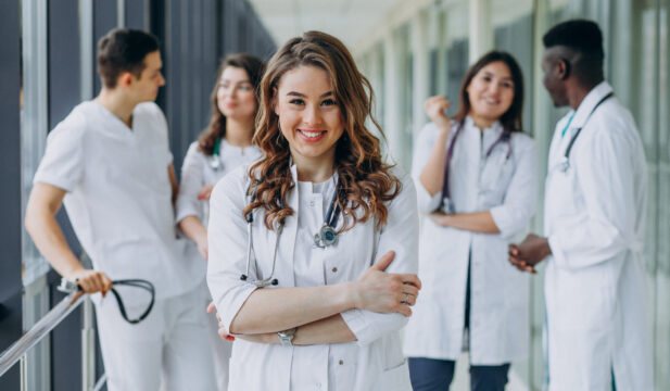 young-female-doctor-posing-corridor-hospital